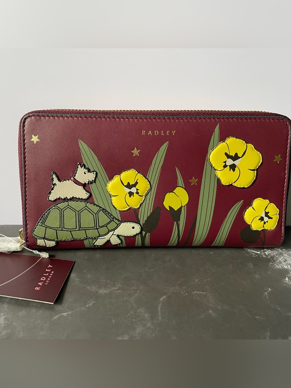 Radley London Midnight Wanderer Turtle Large Zip Around Wallet in Dark Cherry 🐢🍒